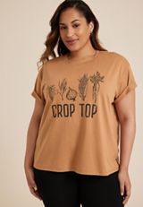 Plus Size Crop Top Relaxed Fit Graphic Tee, C4750, small