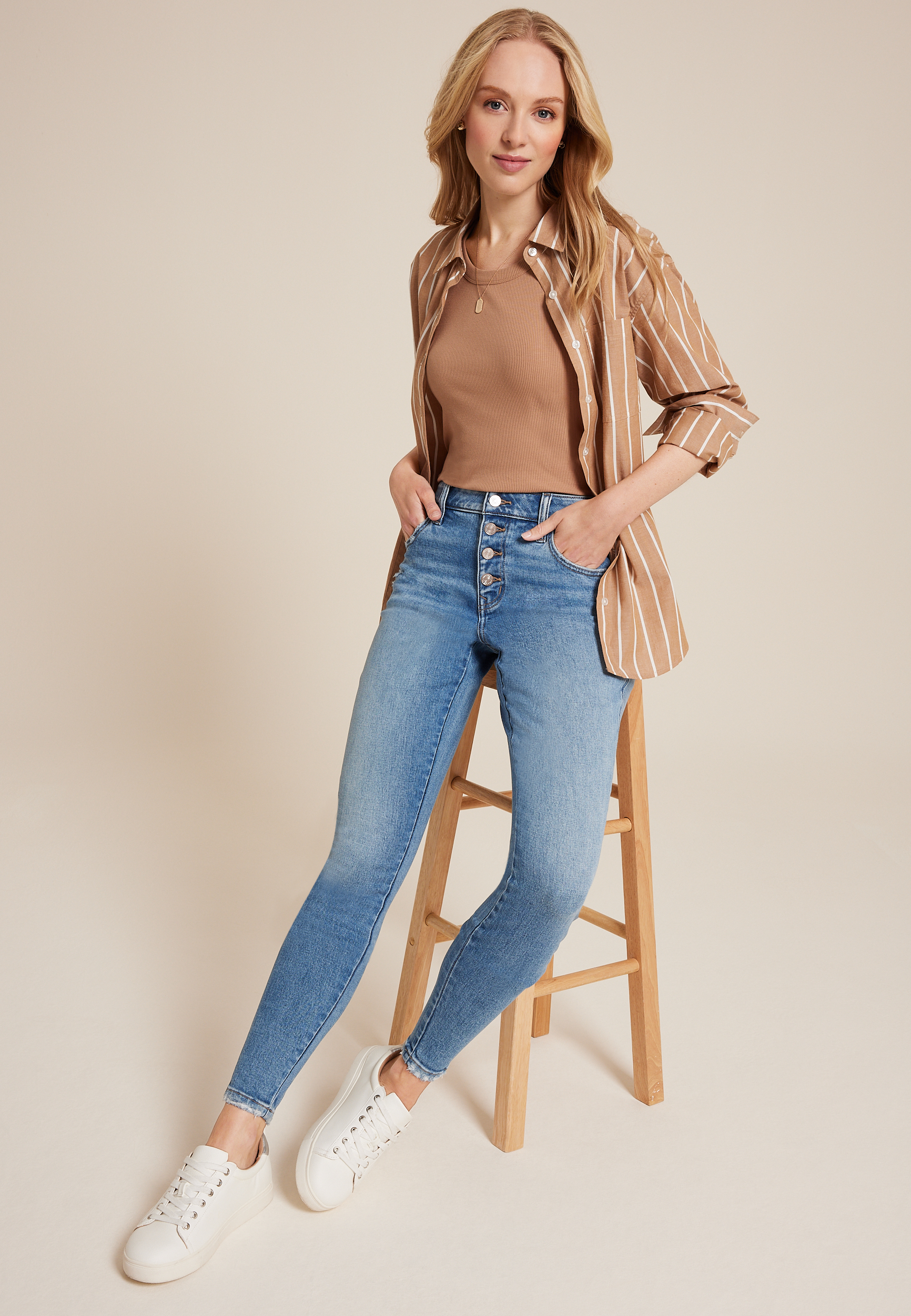 m jeans by maurices&trade; Mid Rise Button Fly Jegging, MEDIUM SANDBLAST, large