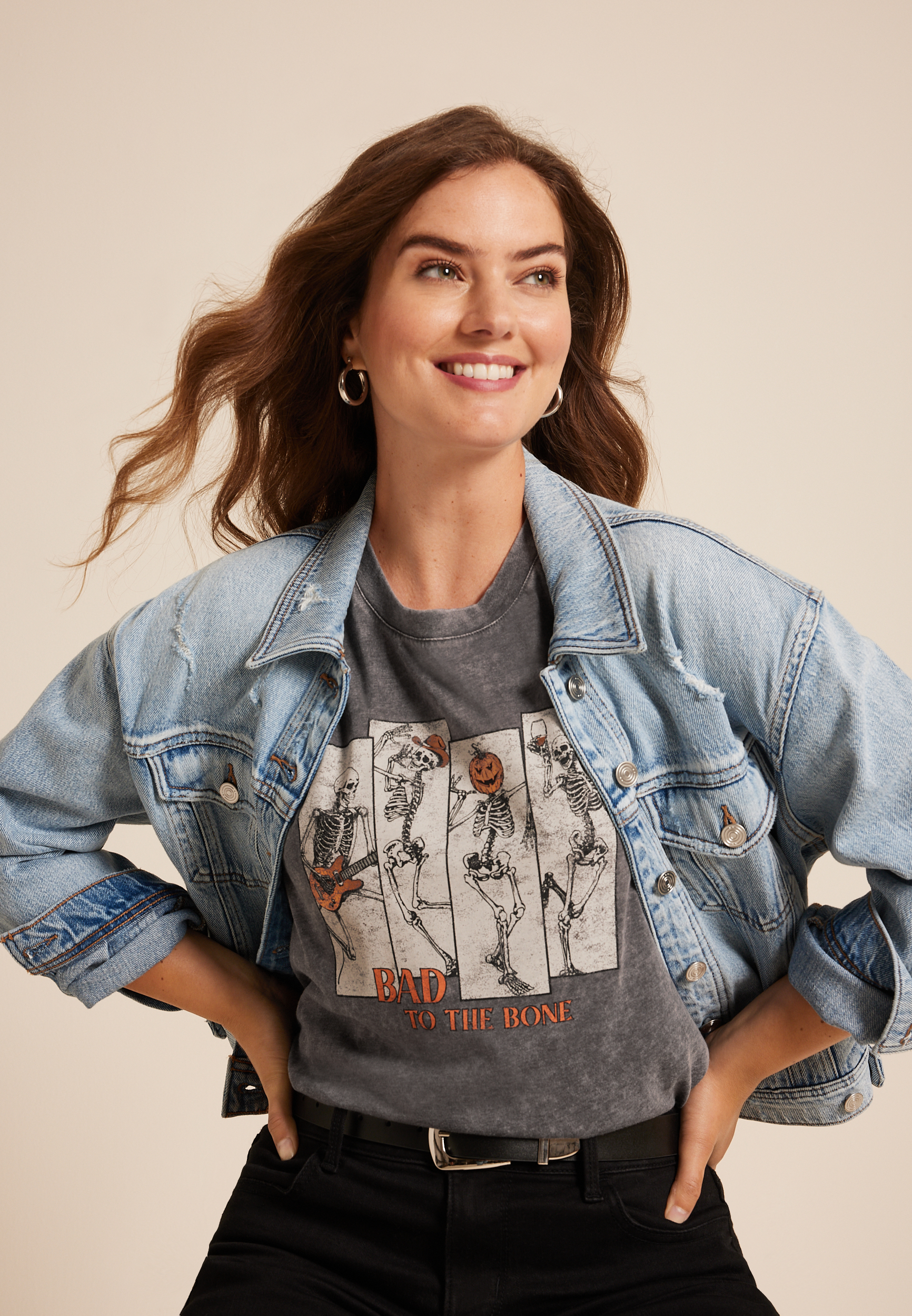 Bad To The Bone Oversized Fit Graphic Tee, CHARCOAL, large