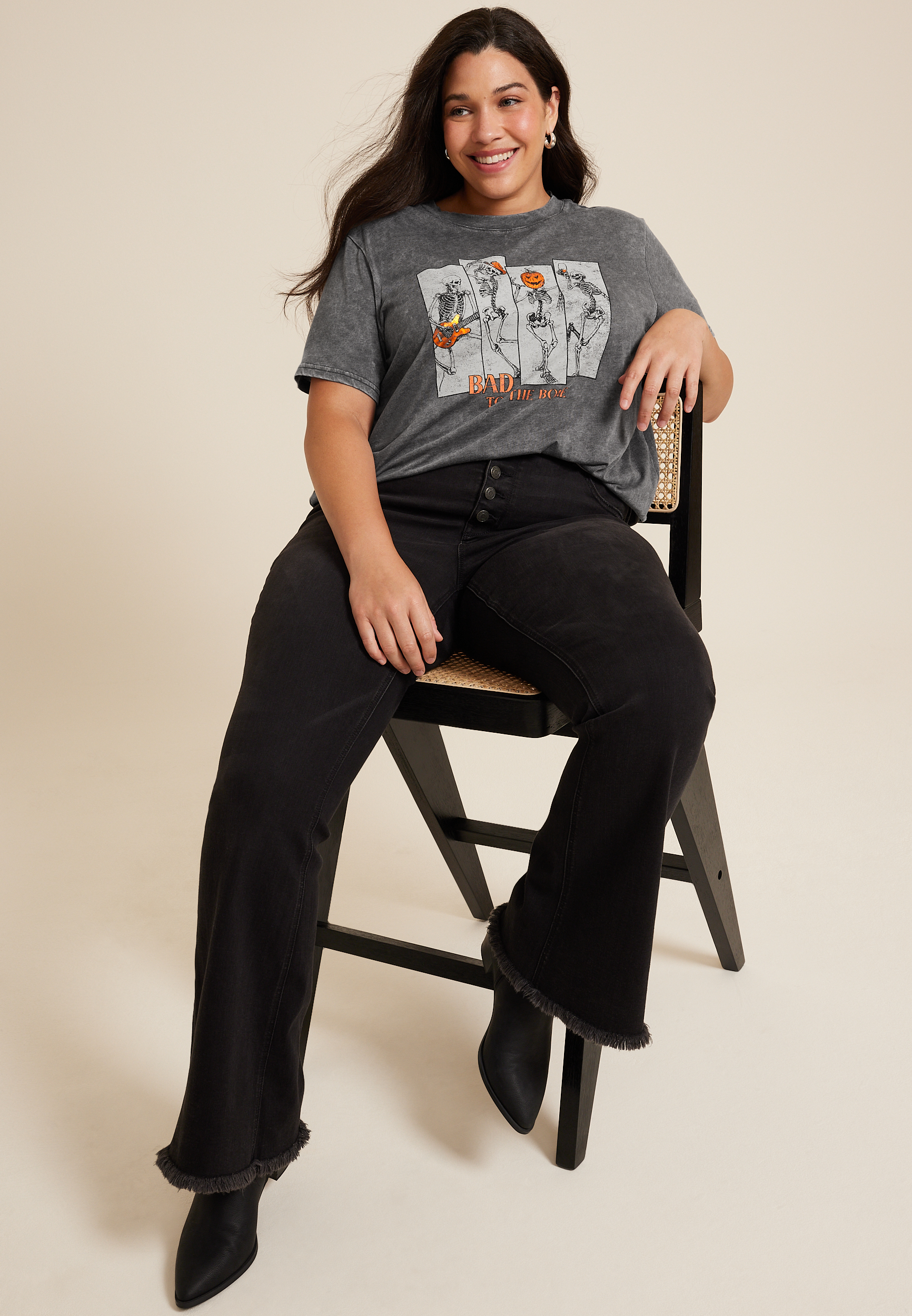 Plus Size Bad To The Bone Oversized Fit Graphic Tee, CHARCOAL, large