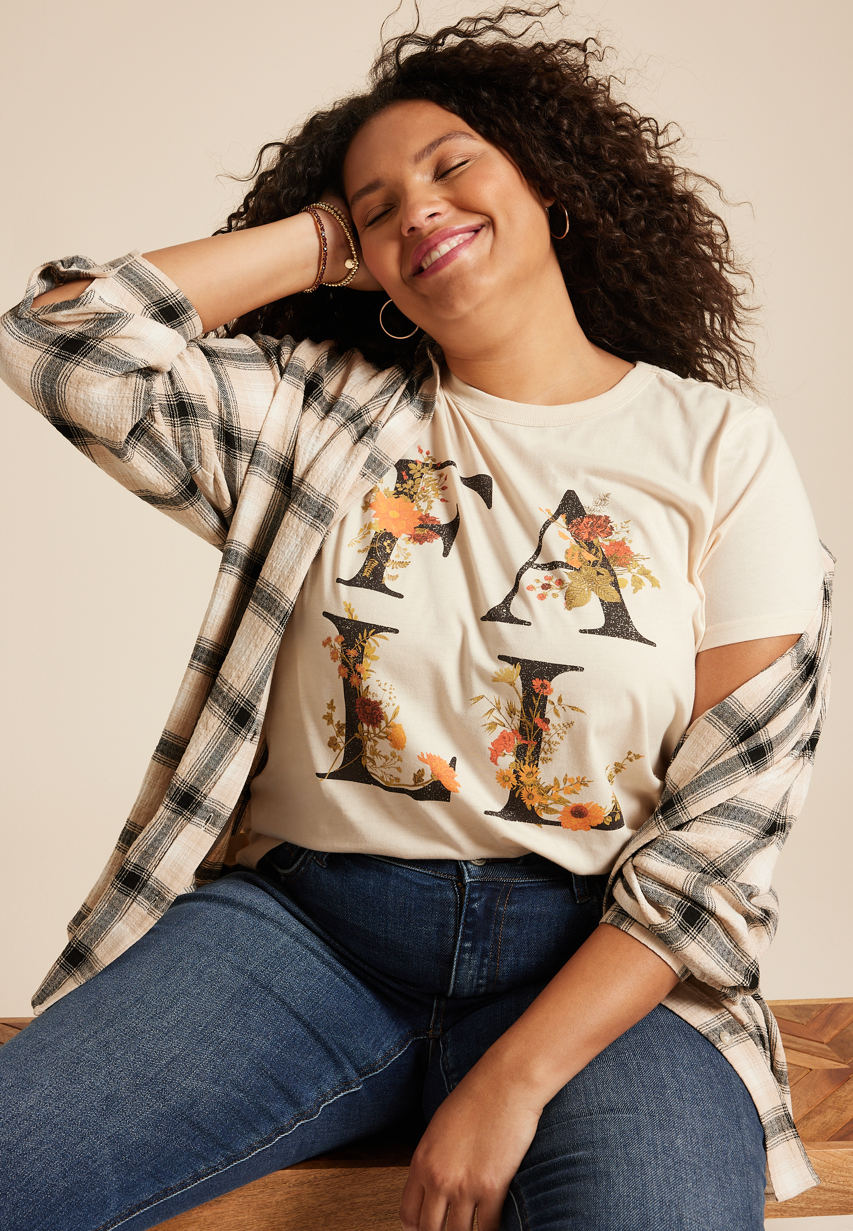 Plus Size Floral Fall Classic Fit Graphic Tee