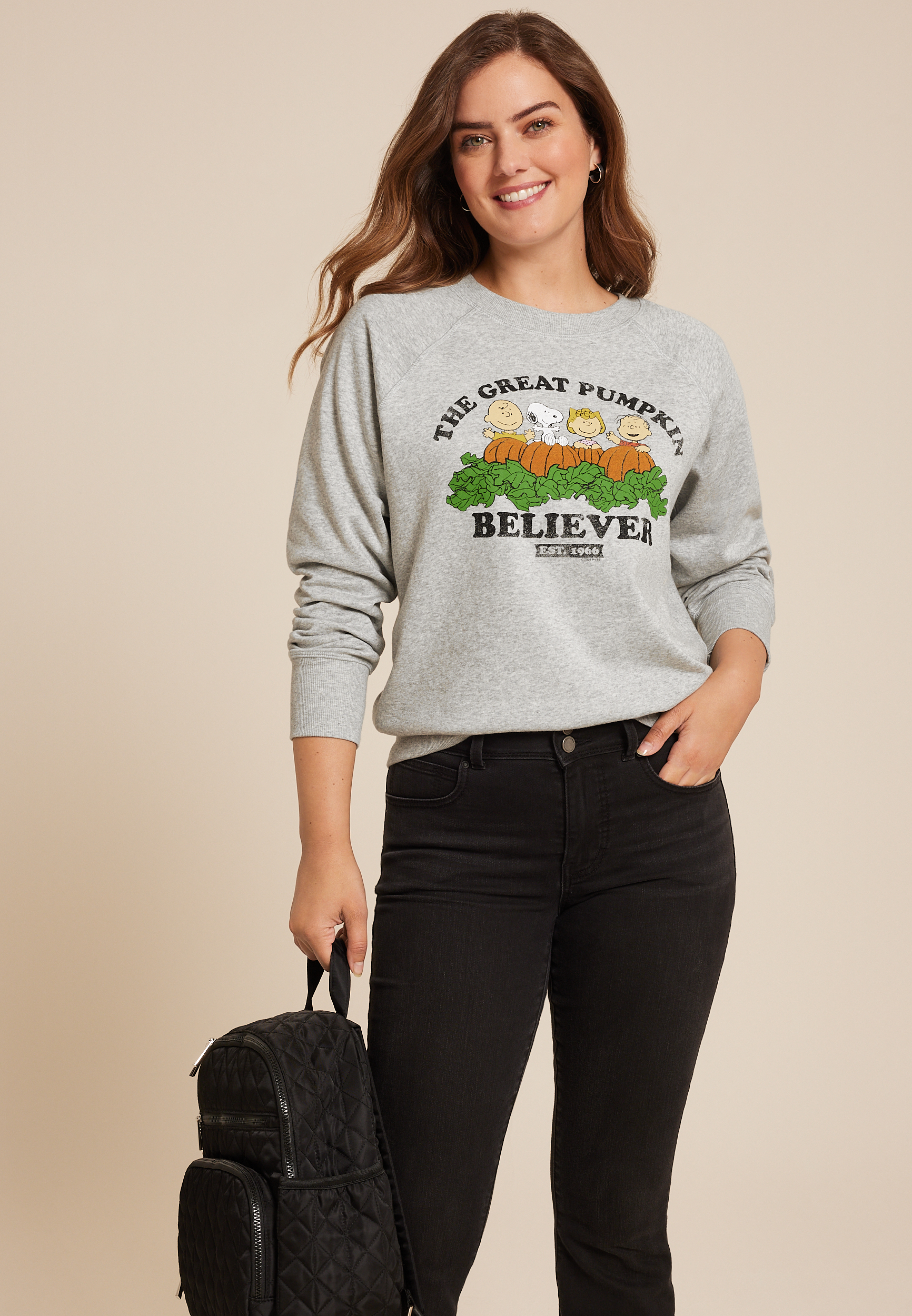 Peanuts The Great Pumpkin Believer Relaxed Fit Sweatshirt, LIGHT HEATHER GRAY, large