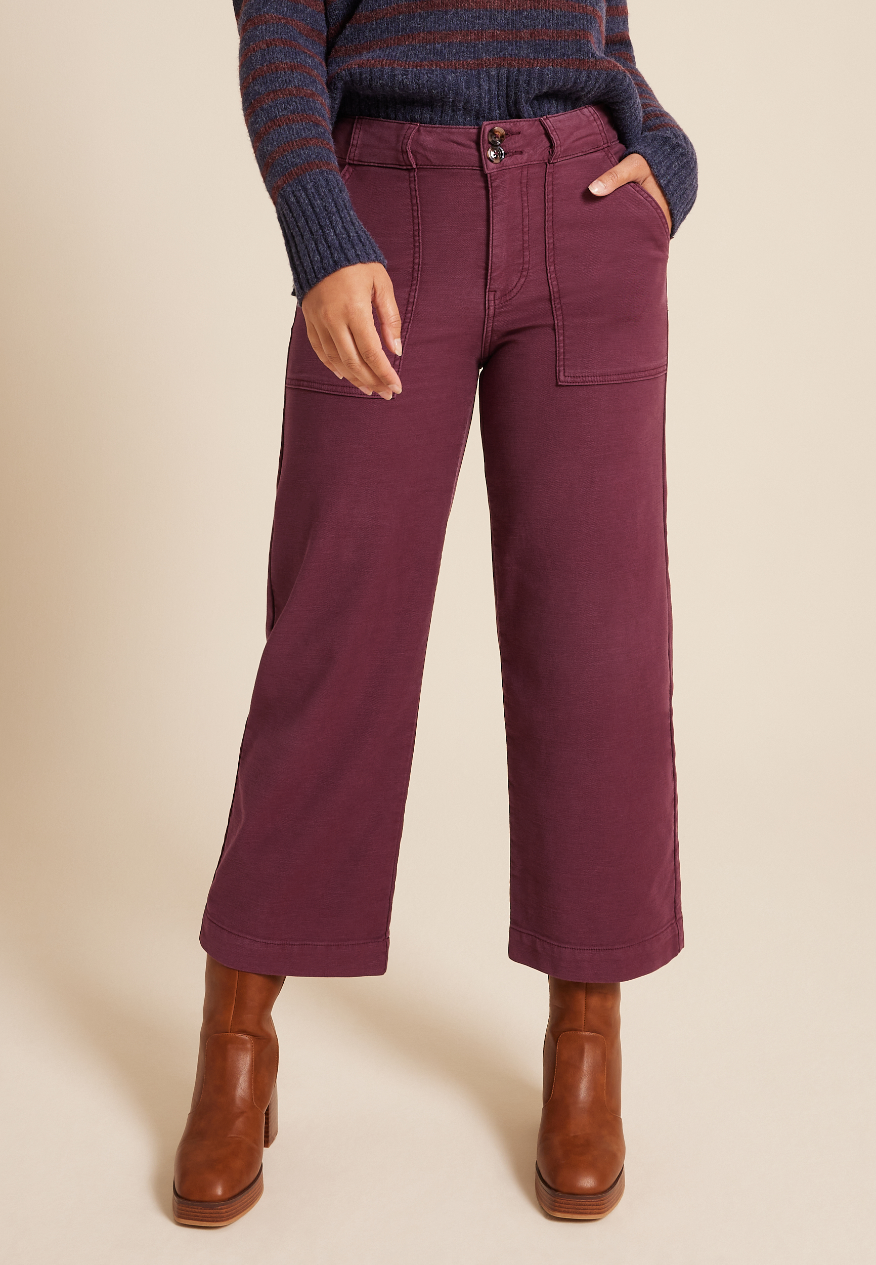 Patch Pocket High Rise Wide Leg Pant