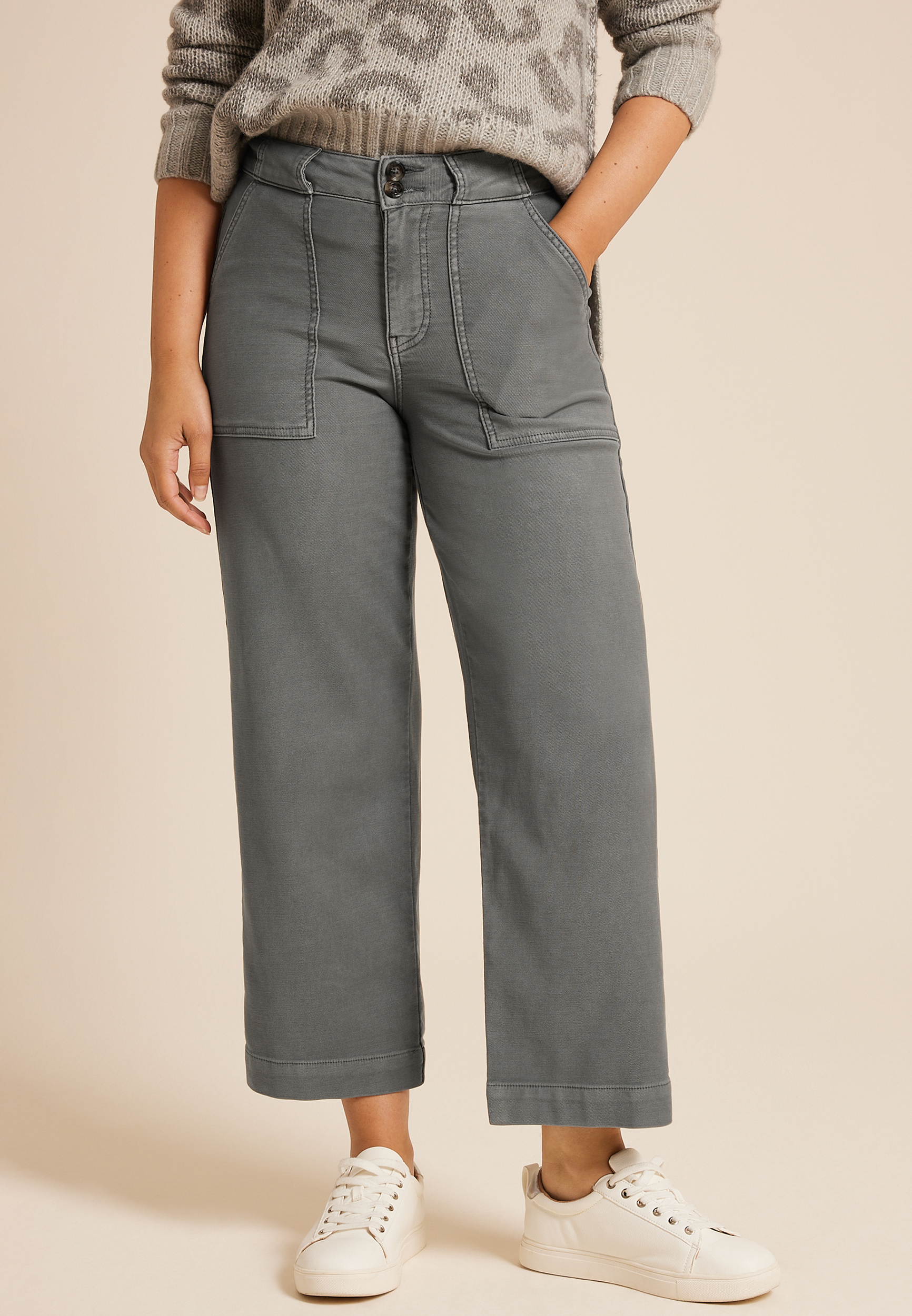 Patch Pocket High Rise Wide Leg Pant