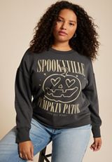 Plus Size Spookyville Pumpkin Patch Relaxed Fit Sweatshirt, PHANTOM BLACK, small