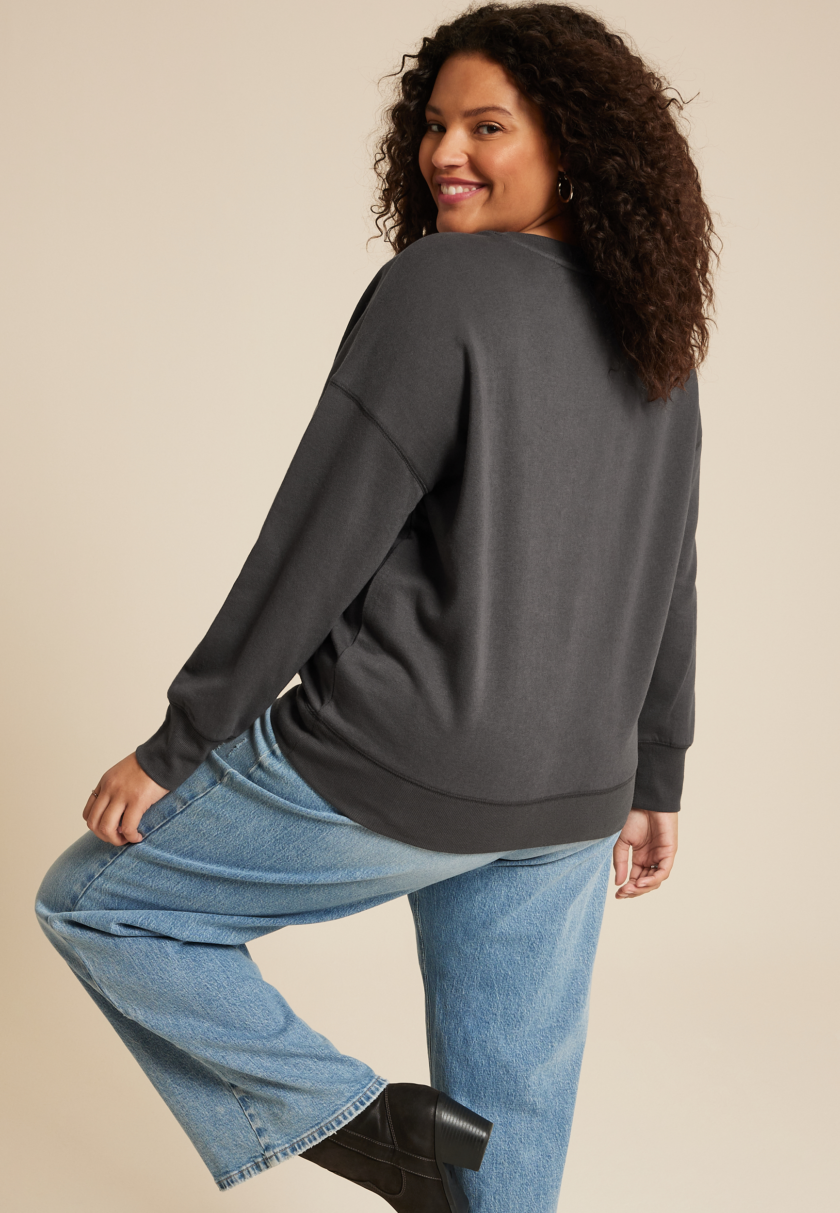 Plus Size Spookyville Pumpkin Patch Relaxed Fit Sweatshirt, PHANTOM BLACK, large