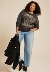Plus Size Spookyville Pumpkin Patch Relaxed Fit Sweatshirt, PHANTOM BLACK, small