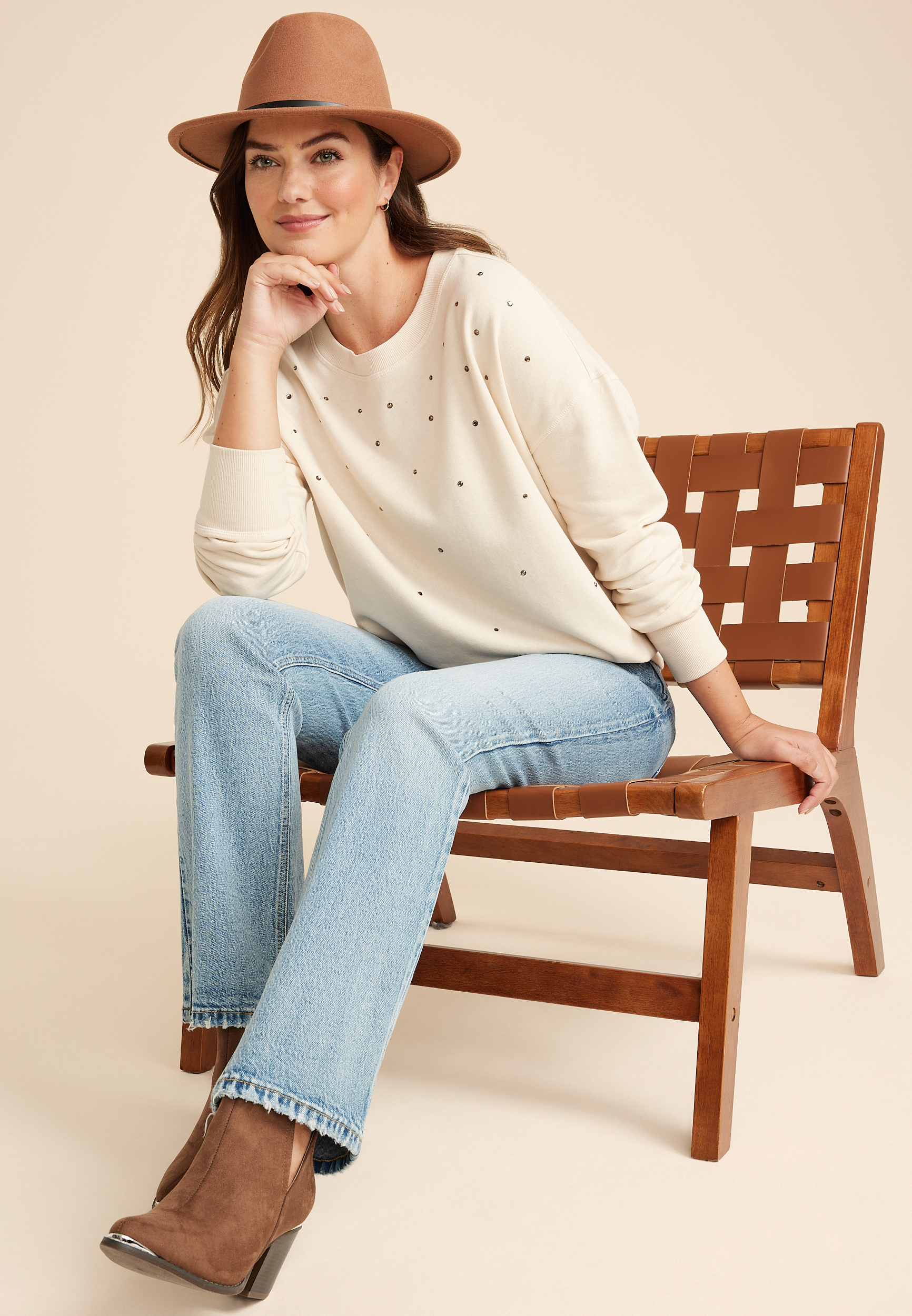 Rhinestone Embellished Relaxed Fit Sweatshirt, C9747, large
