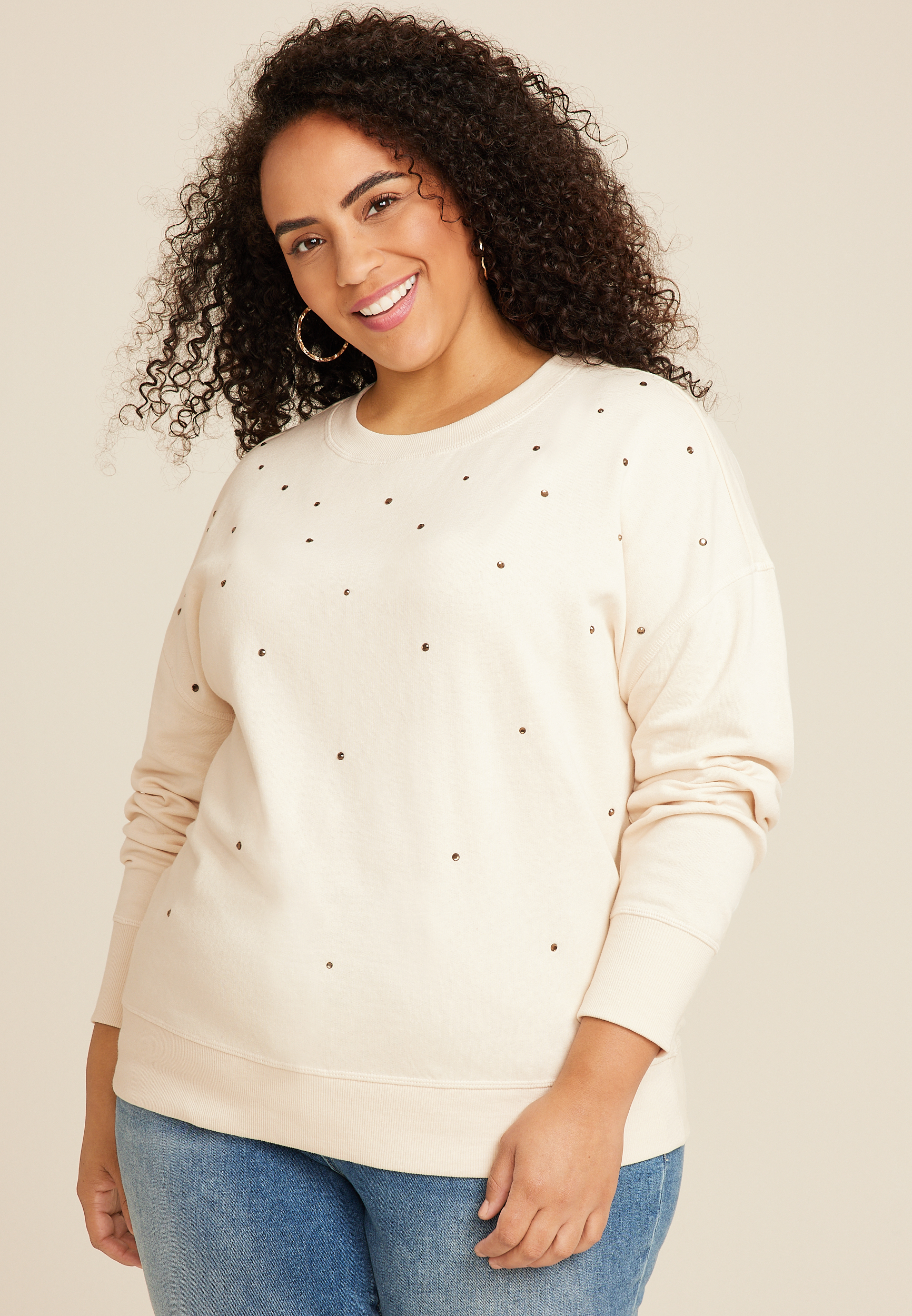 Plus Rhinestone Embellished Relaxed Fit Sweatshirt