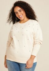 Plus Size Rhinestone Embellished Relaxed Fit Sweatshirt, C9747, small