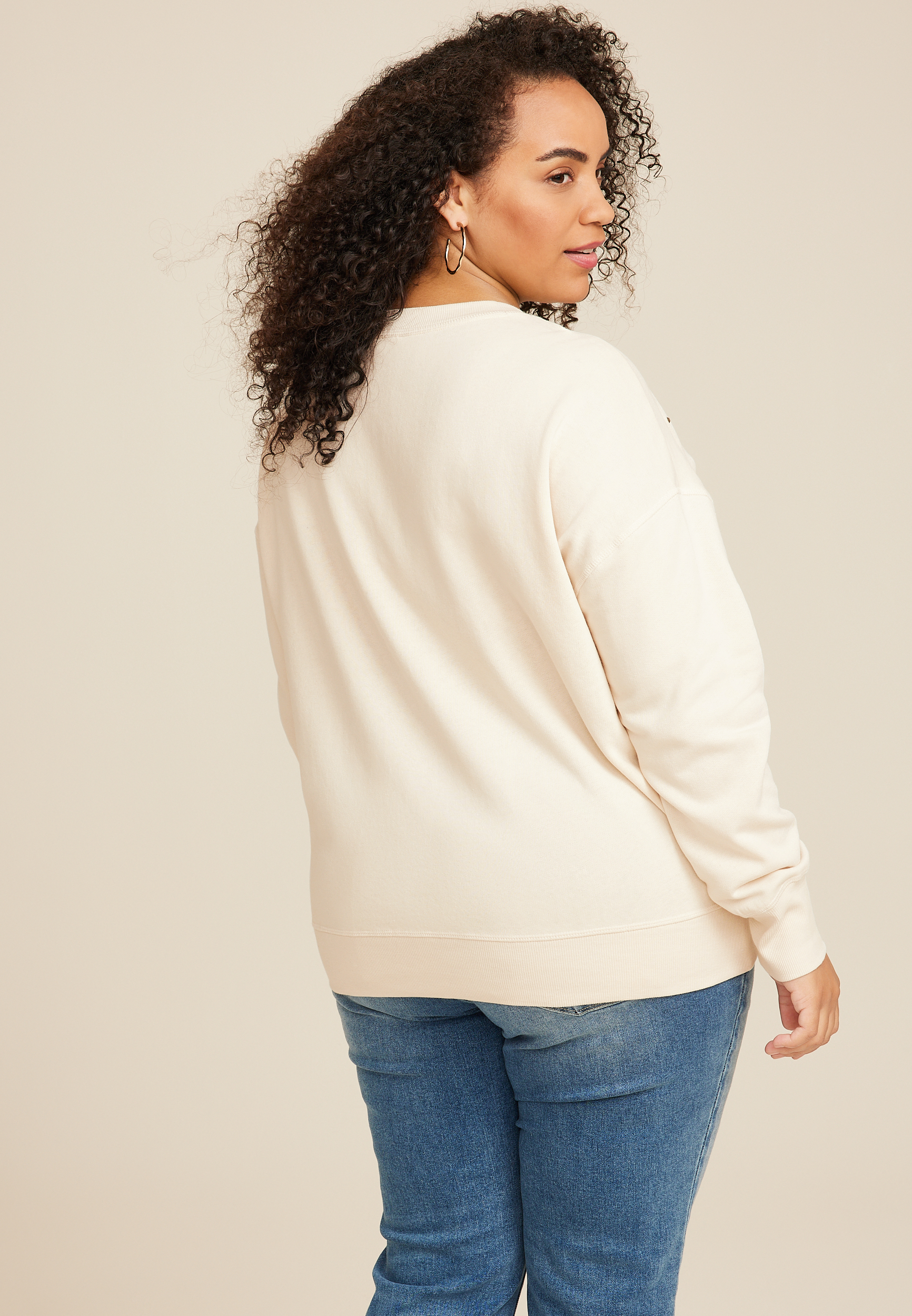 Plus Size Rhinestone Embellished Relaxed Fit Sweatshirt, C9747, large