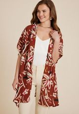 Printed Lace Trim Kimono, C9700, small