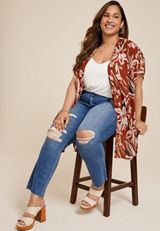 Printed Lace Trim Kimono, C9700, small