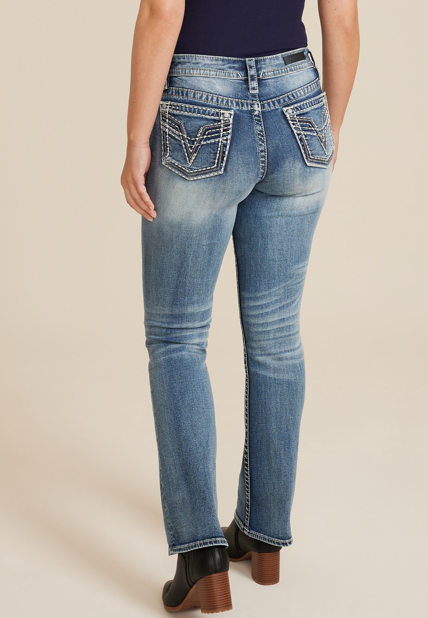 Vigoss® Mid Rise Thick Stitch Bootcut Jean