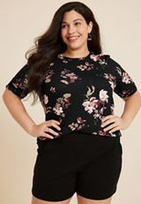 Plus Size Parktown Floral Puff Sleeve Top, C1756, small