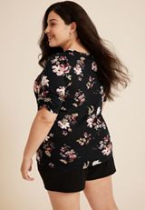Plus Size Parktown Floral Puff Sleeve Top, C1756, small