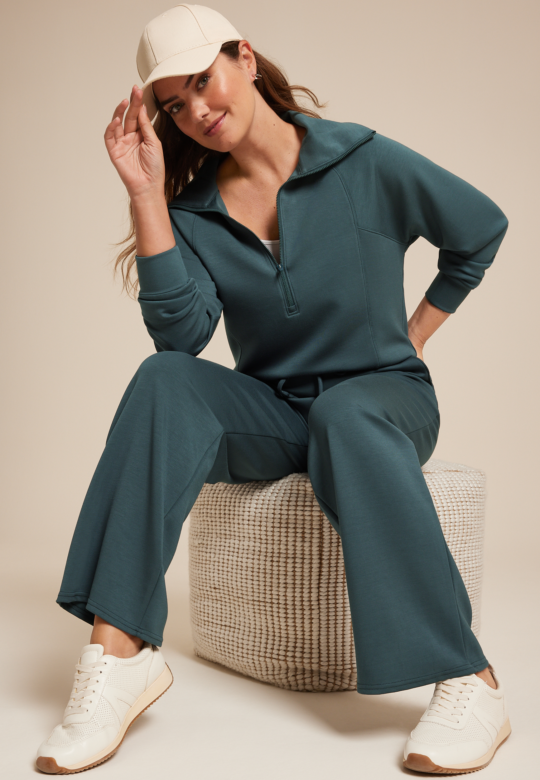Scuba Knit Half Zip Sweatshirt, DEEP SEA TEAL, large