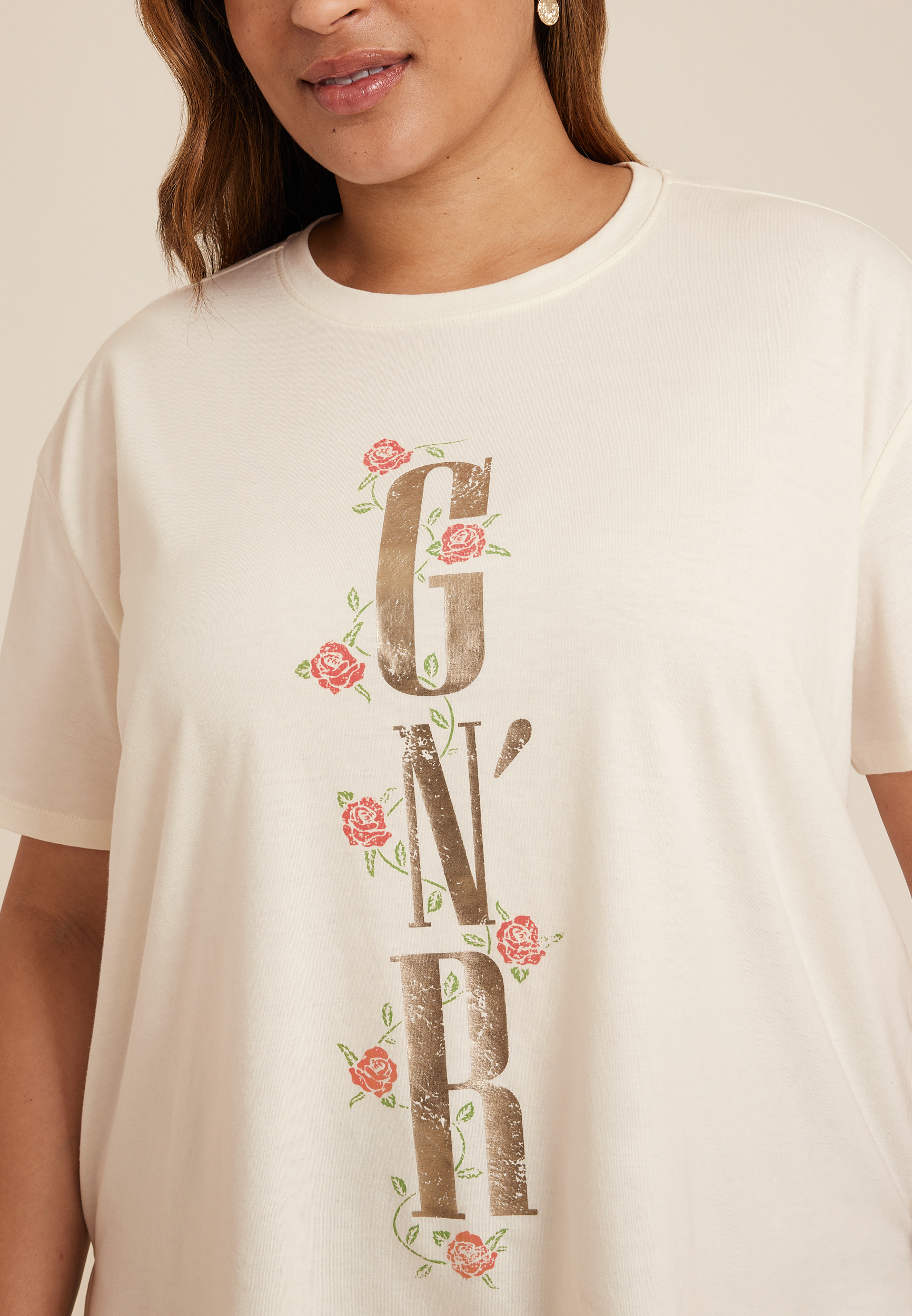Plus Size Guns And Roses Relaxed Fit Graphic Tee, C2789, large