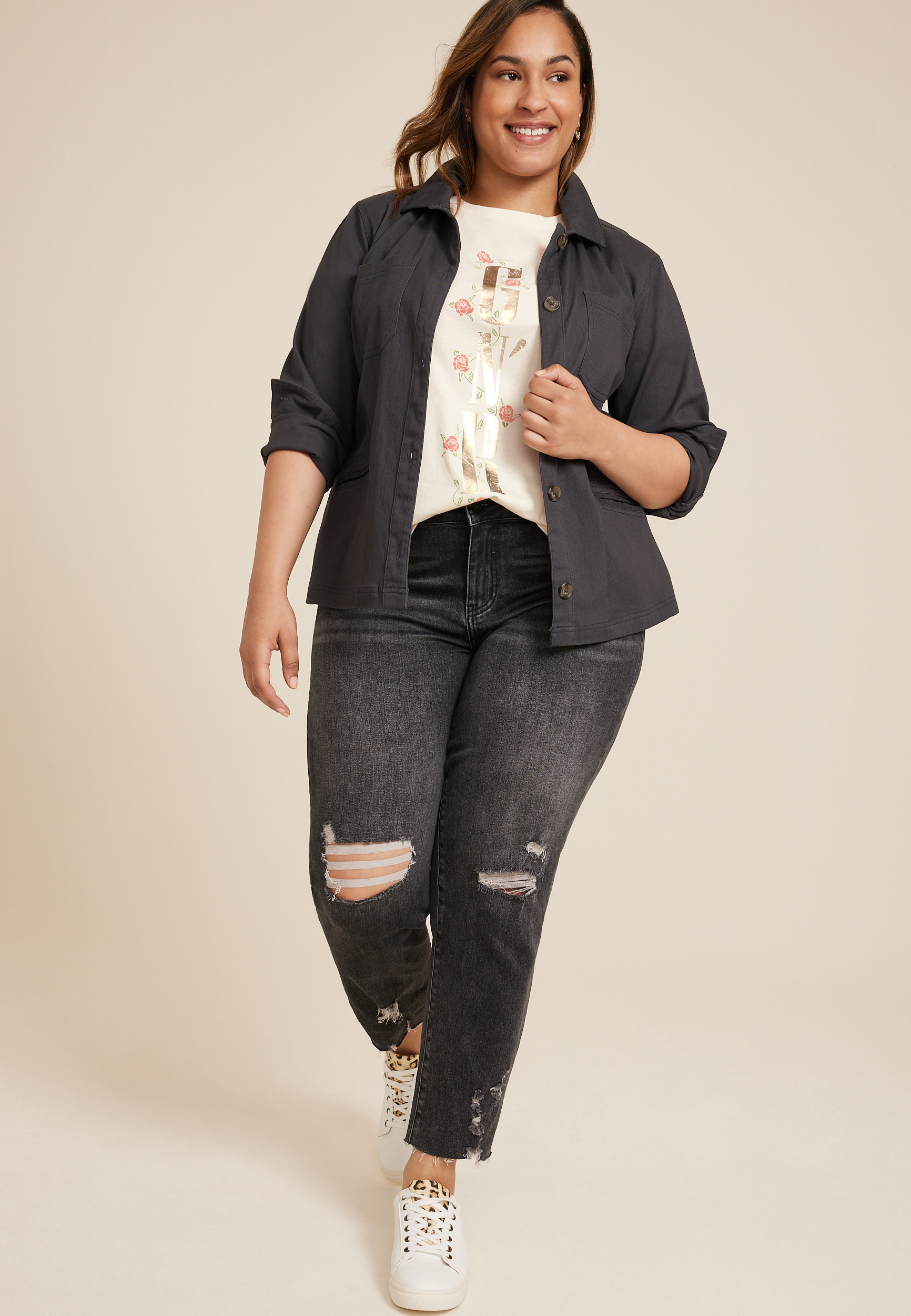 Plus Size Guns And Roses Relaxed Fit Graphic Tee, C2789, large