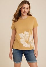 Hibiscus Classic Fit Graphic Tee, GOLD, small