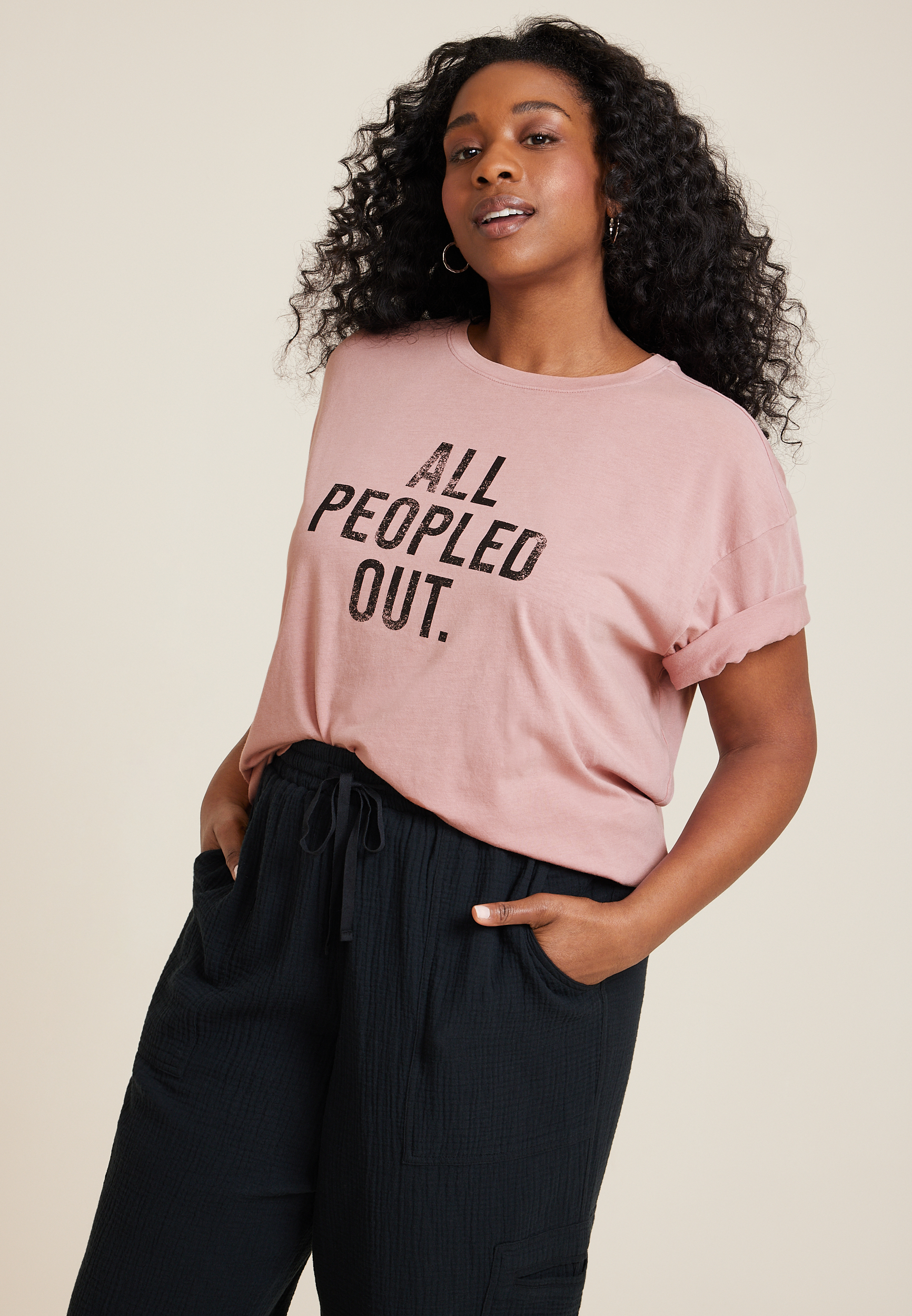 Plus All Peopled Out Oversized Fit Graphic Tee