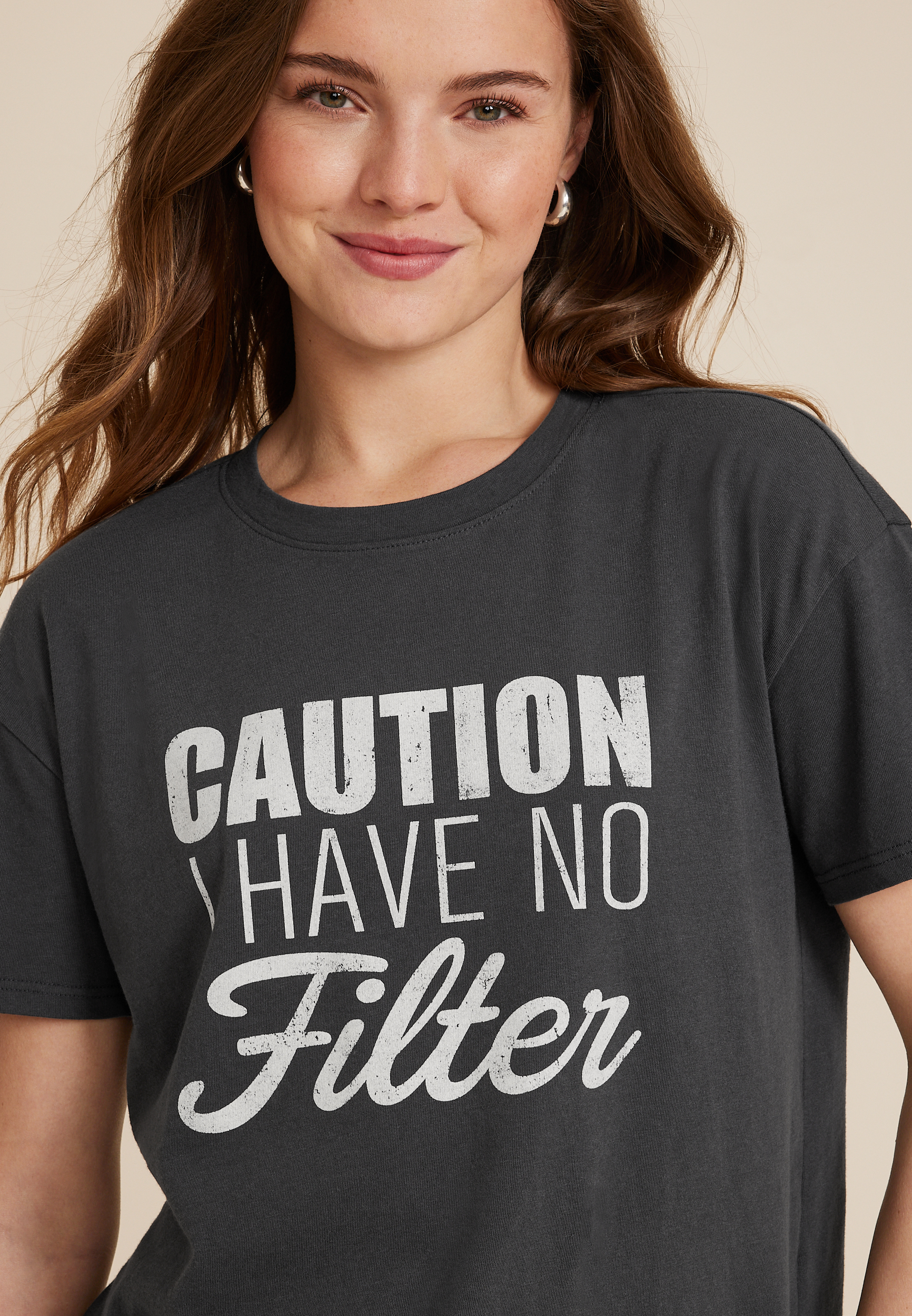 Caution I Have No Filter Relaxed Fit Graphic Tee, C1876, large