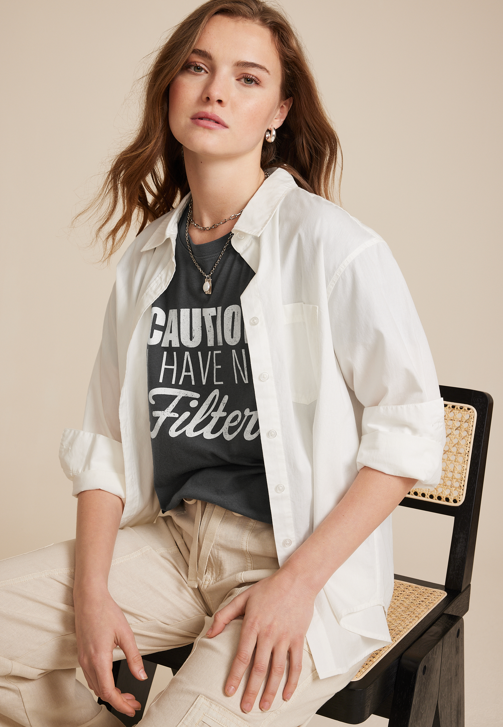 Caution I Have No Filter Relaxed Fit Graphic Tee, C1876, large