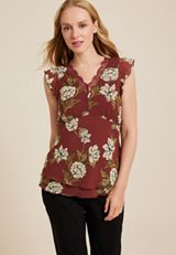 Floral Lace Trim Flutter Tank Top, C5032, small