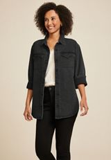 Black Sparkle Denim Shacket, C106, small