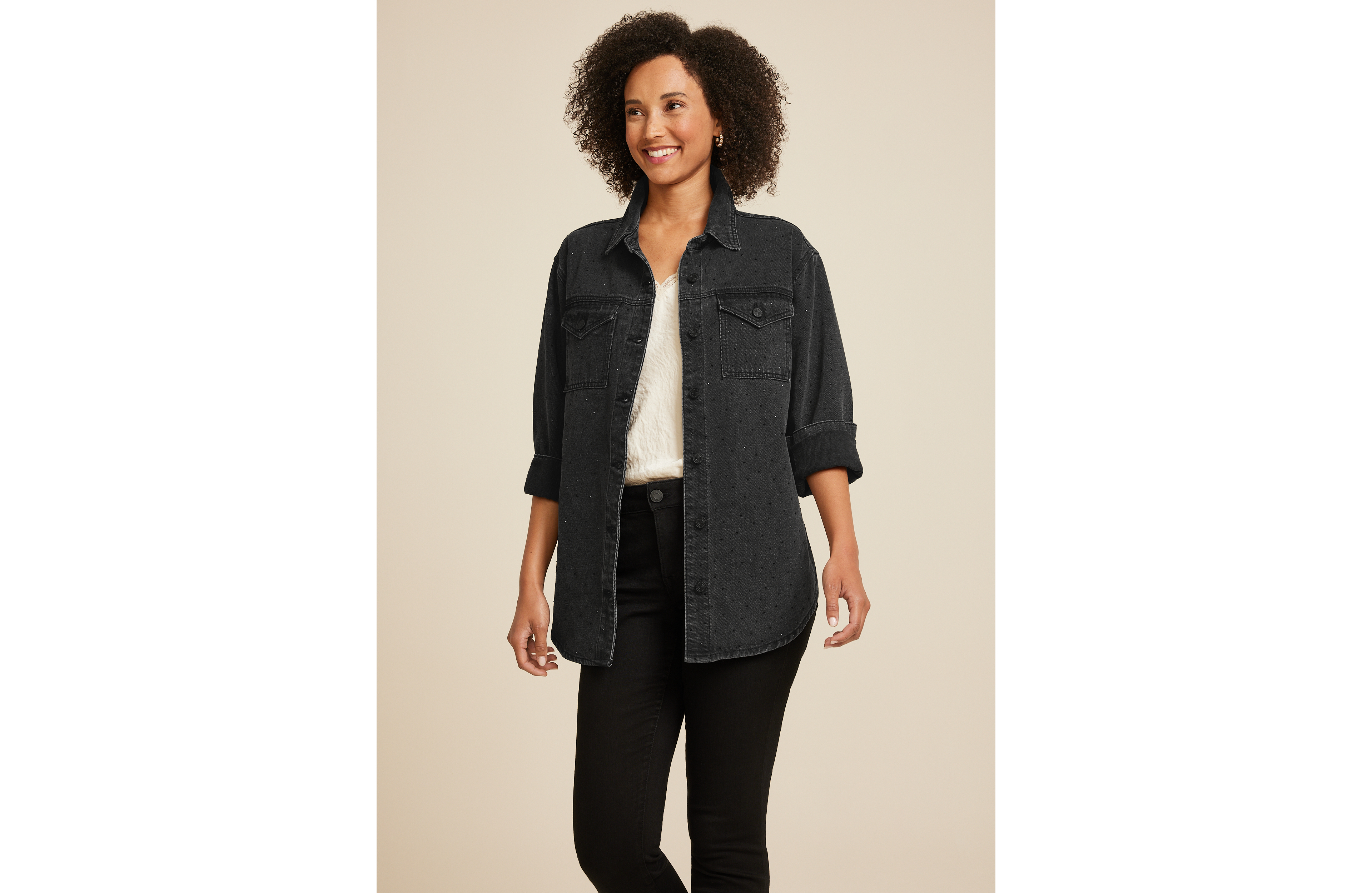 Black Sparkle Denim Shacket