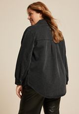Plus Size Black Sparkle Denim Shacket, BLACK, small