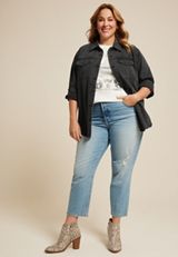 Plus Size Black Sparkle Denim Shacket, BLACK, small