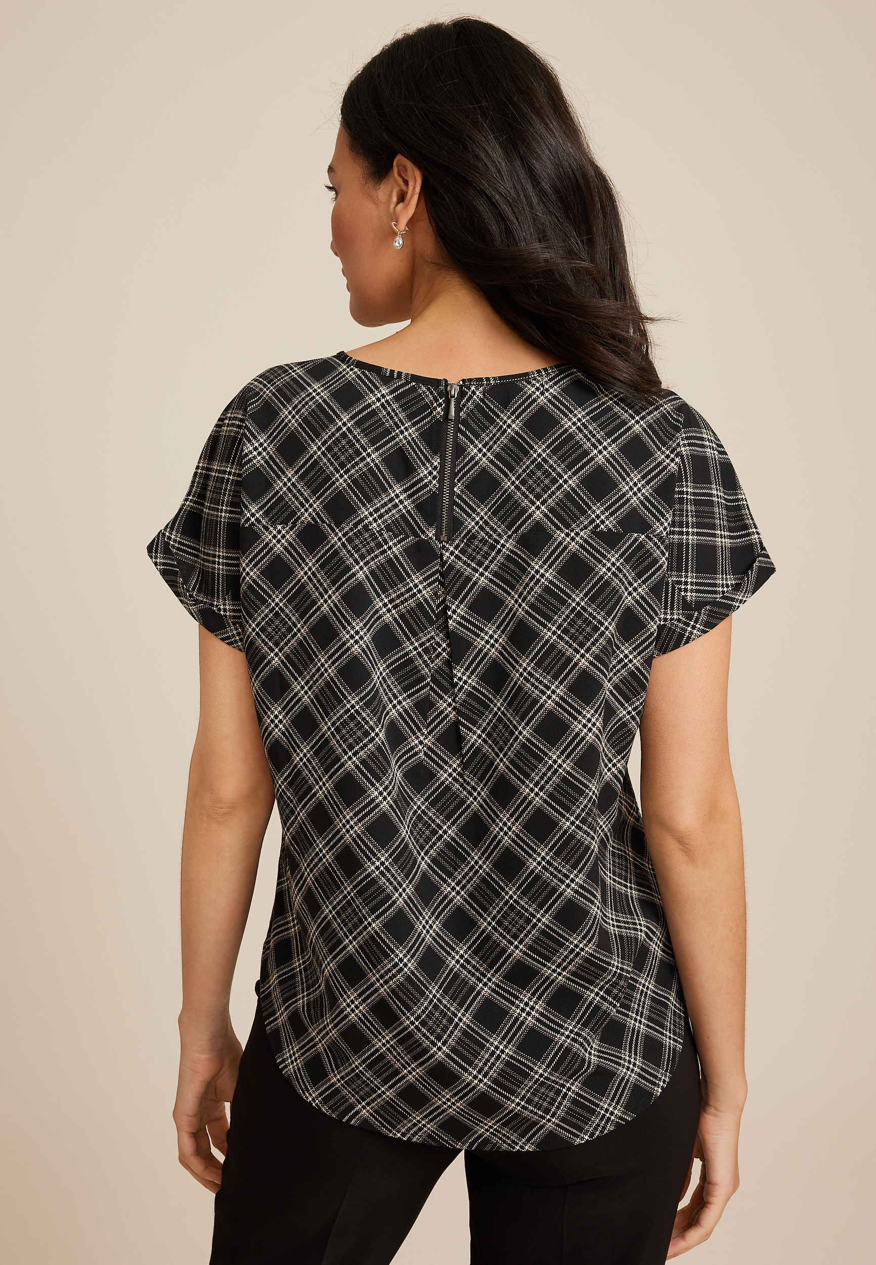 Delton Plaid Zipper Back Blouse, C1756, large