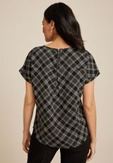 Delton Plaid Zipper Back Blouse, C1756, small