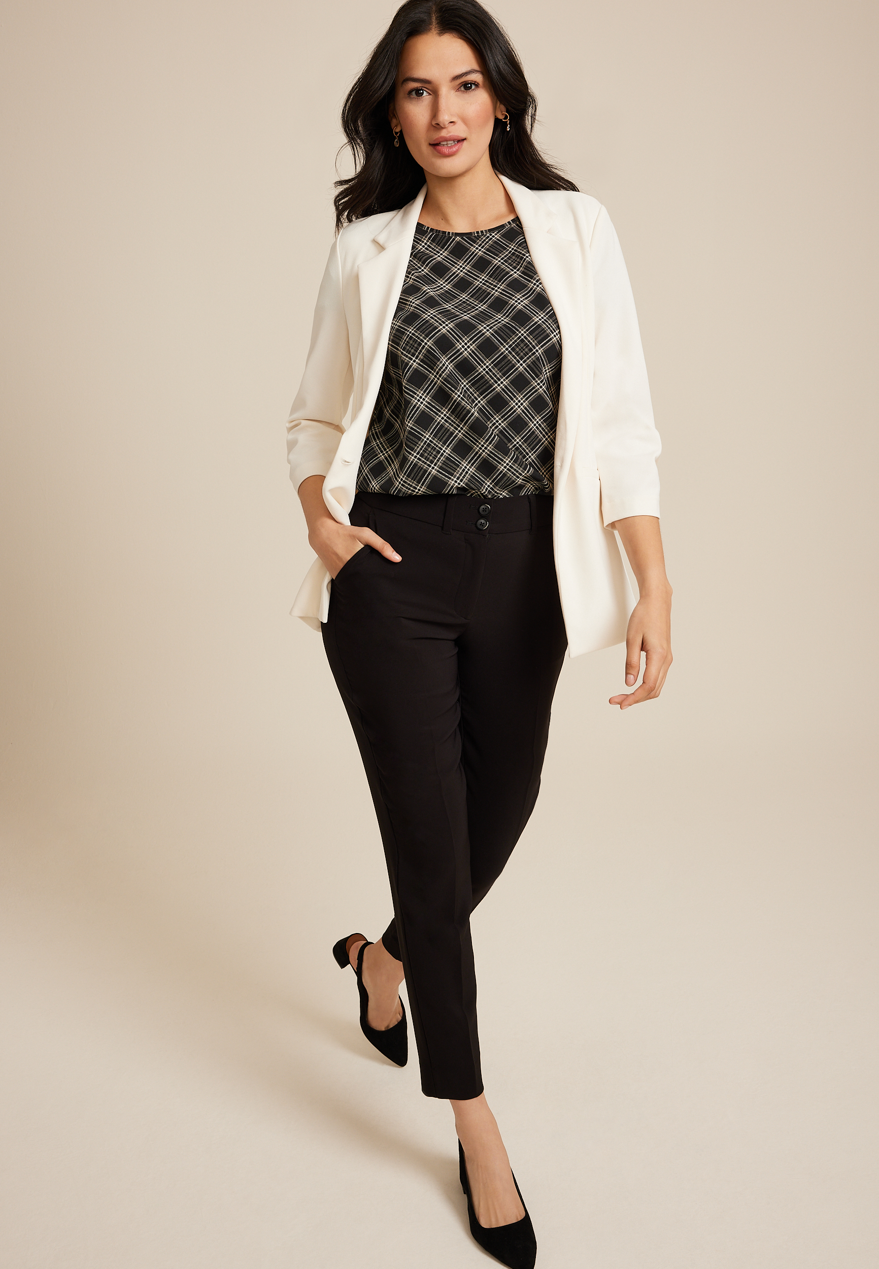 Delton Plaid Zipper Back Blouse, C1756, large