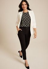 Delton Plaid Zipper Back Blouse, C1756, small