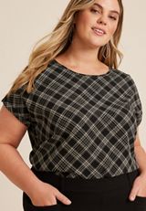 Plus Size Delton Plaid Zipper Back Blouse, C1756, small