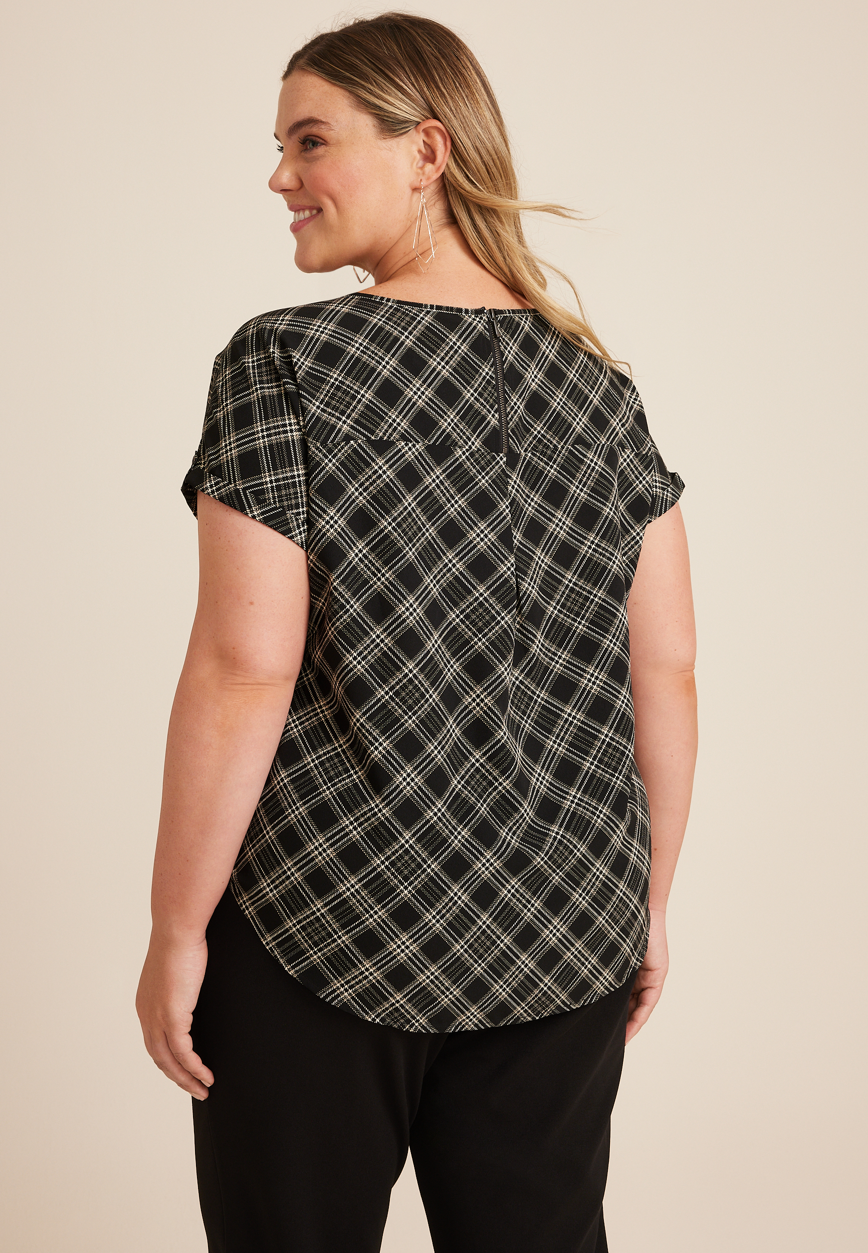 Plus Size Delton Plaid Zipper Back Blouse, C1756, large
