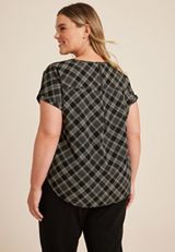 Plus Size Delton Plaid Zipper Back Blouse, C1756, small