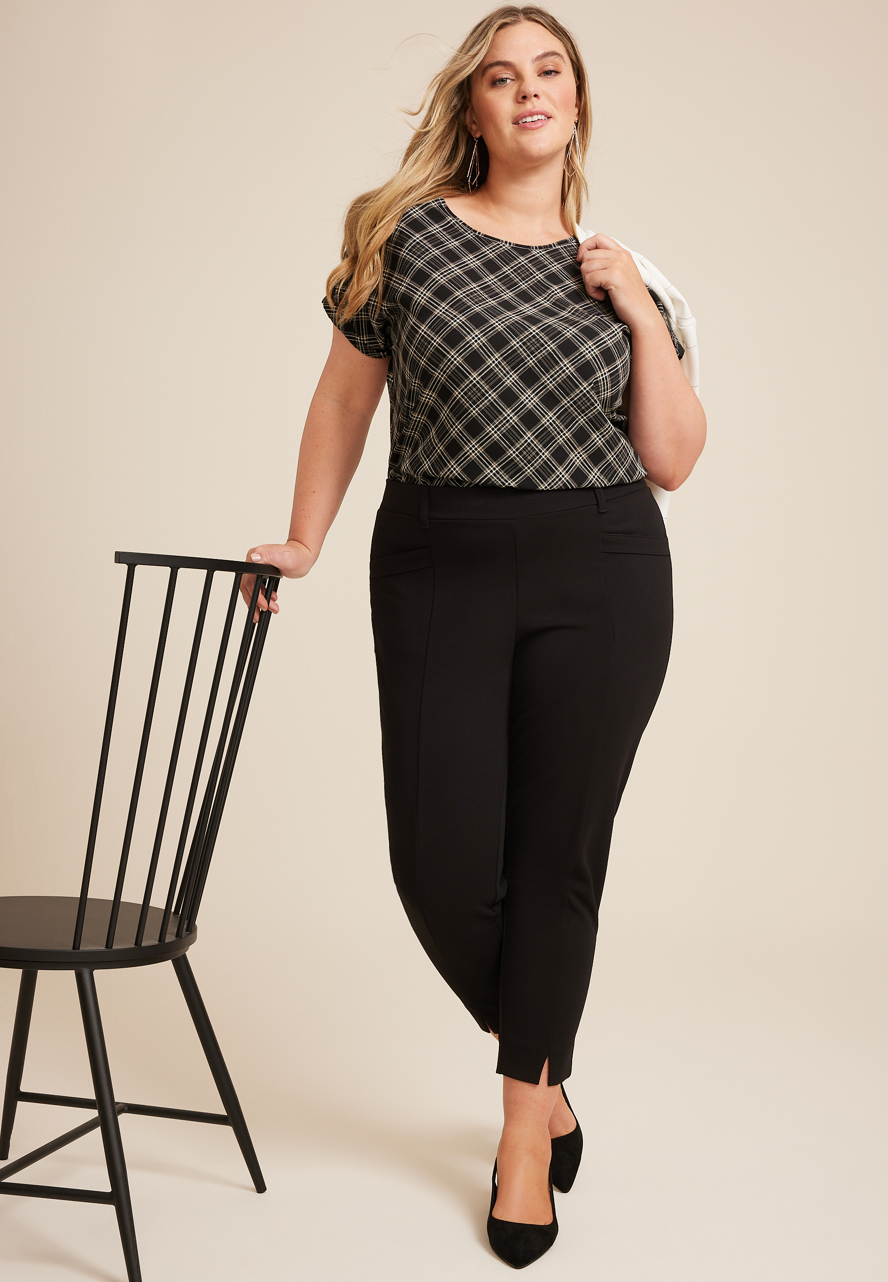 Plus Size Delton Plaid Zipper Back Blouse, C1756, large