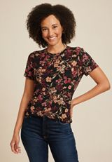 24/7 Kennedy Floral Crew Neck Tee, BLACK COMBO, small