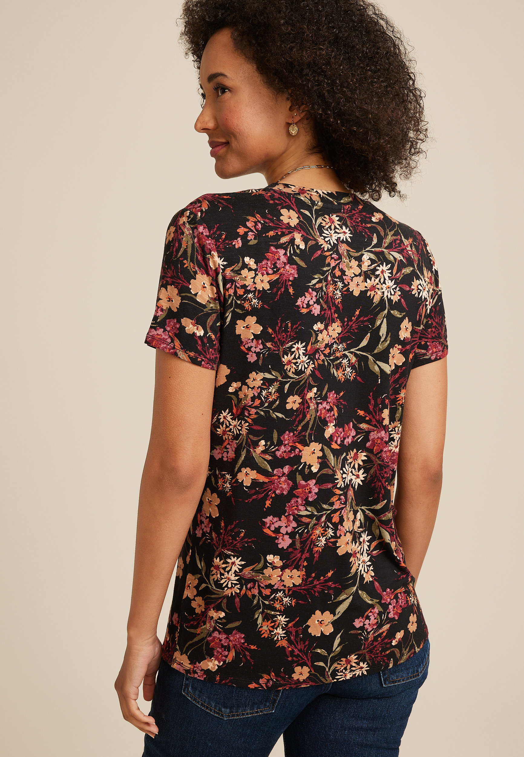 24/7 Kennedy Floral Crew Neck Tee, BLACK COMBO, large