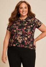 Plus Size 24/7 Kennedy Floral Crew Neck Tee, BLACK COMBO, small
