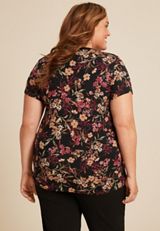 Plus Size 24/7 Kennedy Floral Crew Neck Tee, BLACK COMBO, small