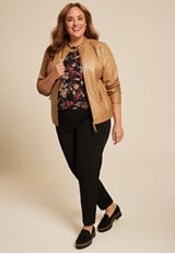 Plus Size 24/7 Kennedy Floral Crew Neck Tee, BLACK COMBO, small