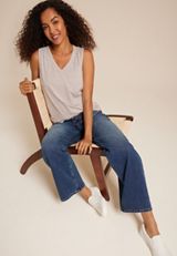 24/7 Morgan Striped V Neck Tank Top, OATMEAL COMBO, small