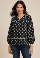 Black Floral Peasant Blouse, C1756, small