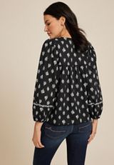 Black Floral Peasant Blouse, C1756, small