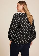 Plus Size Black Floral Peasant Blouse, C1756, small