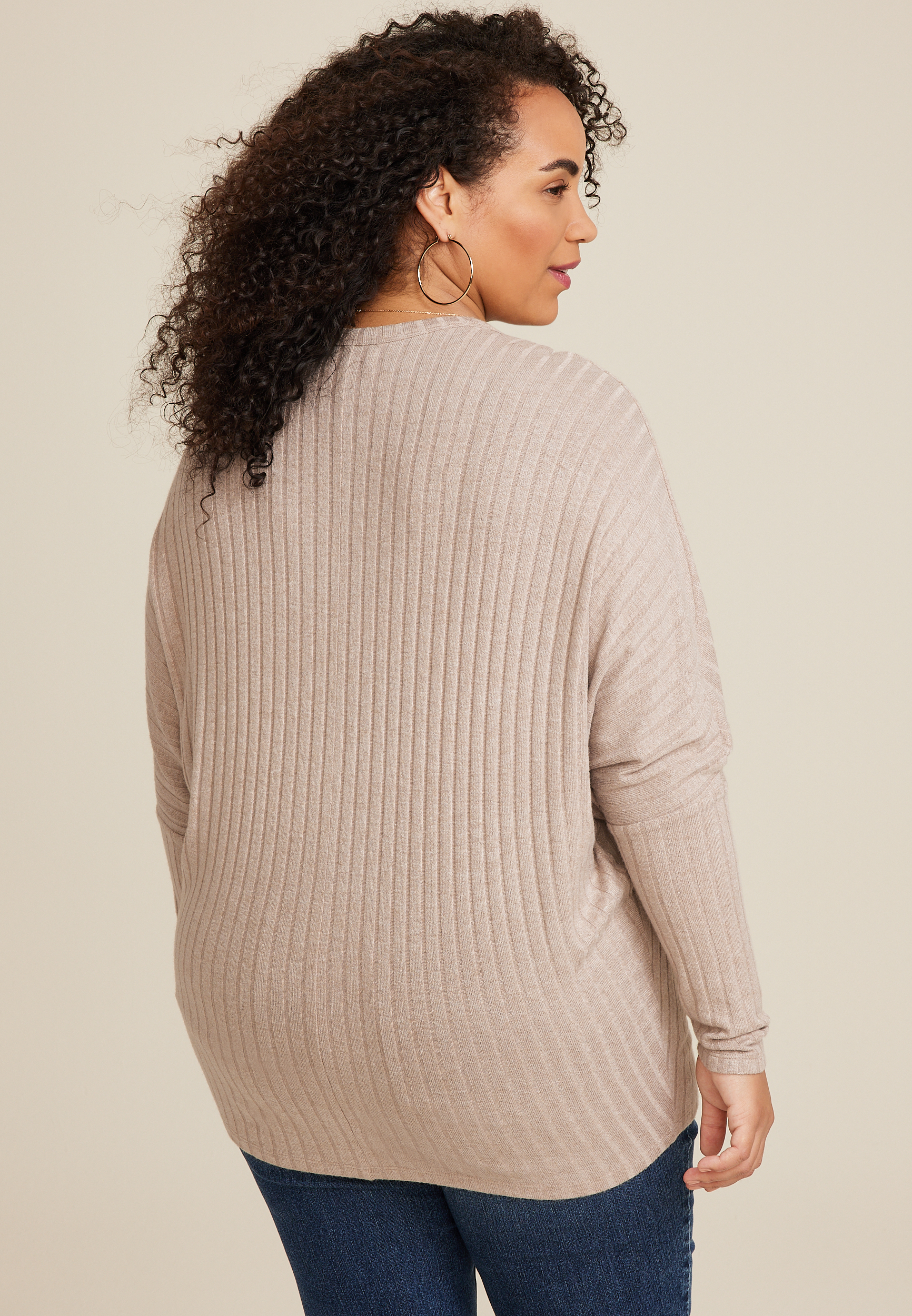 Plus Size 24/7 Dakota V Neck Dolman Top, HEATHERED COCOA, large